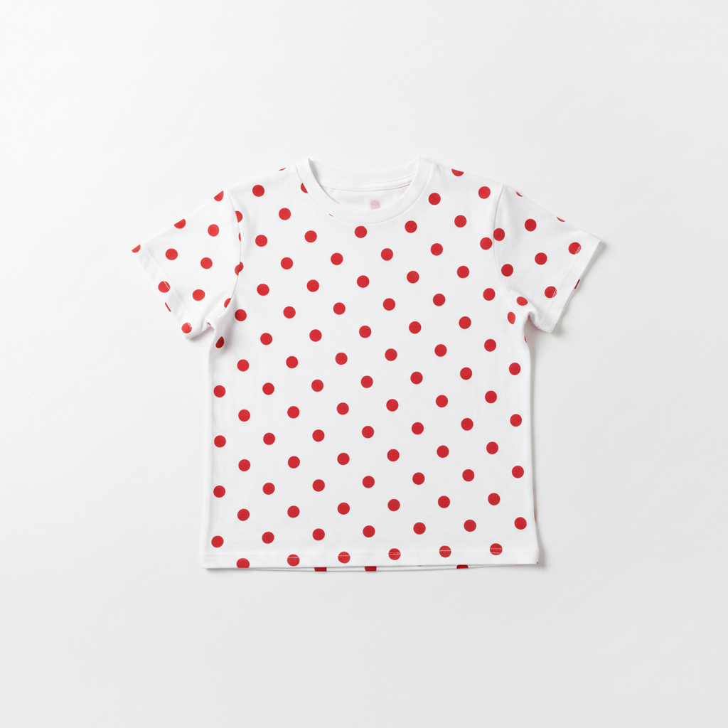 White t-shirt with red polka dots